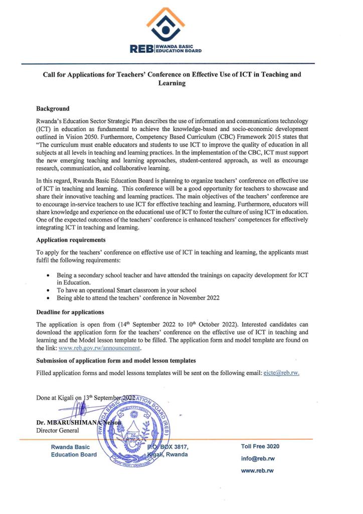 Call for Applications for Teacher’s Conference on Effective Use of ICT in Teaching and Learning