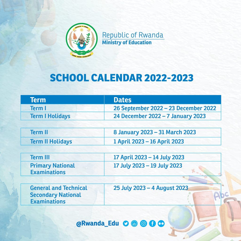 School calendar 2022-2023