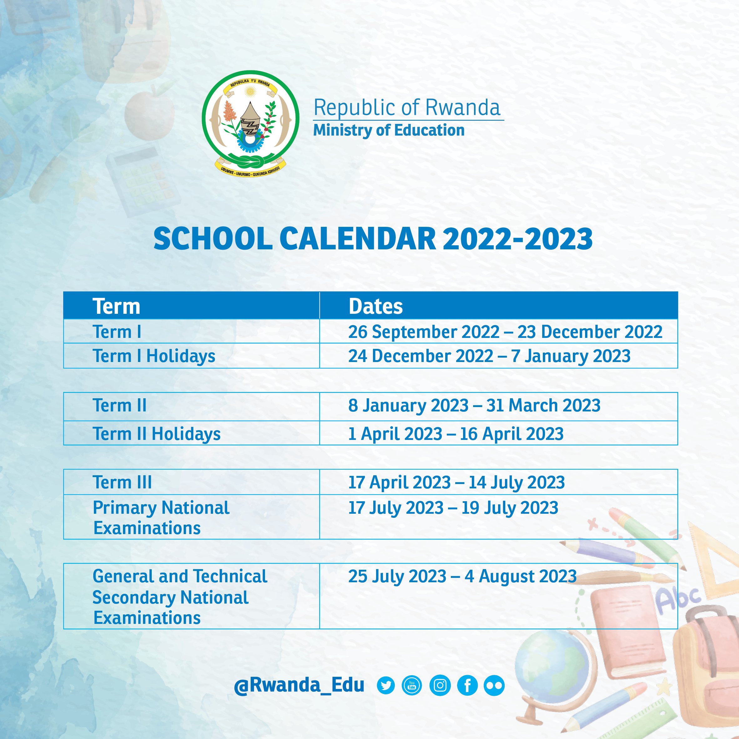 Rwanda School Calendar 2025 2026