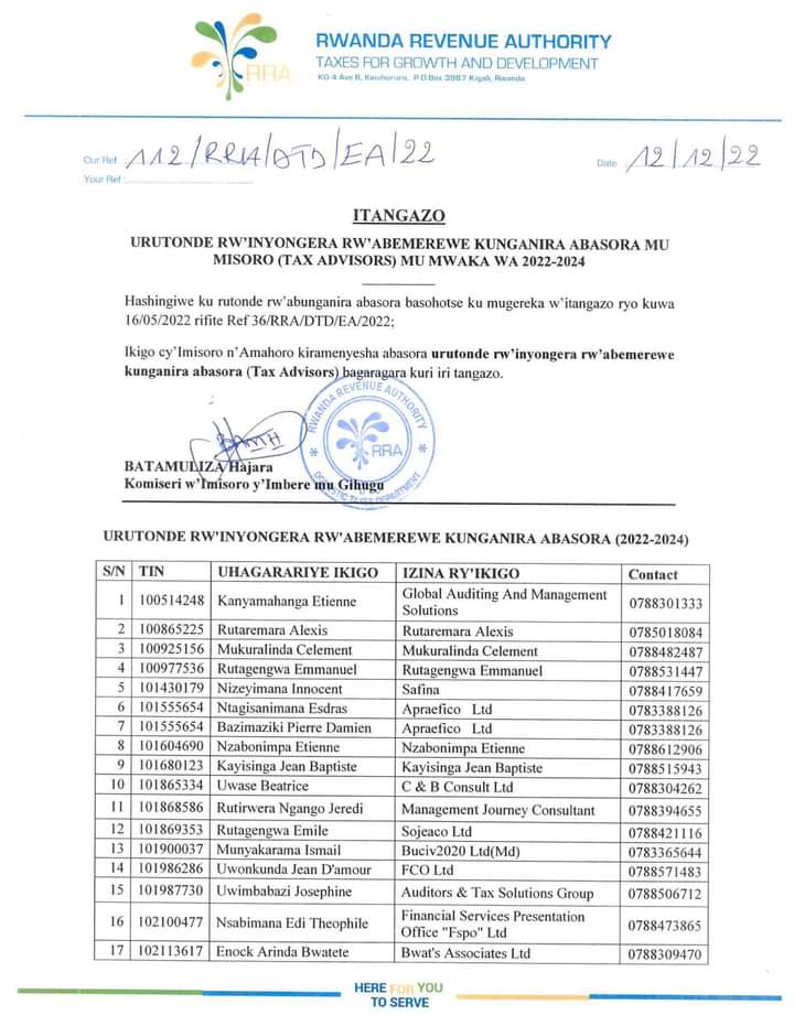 list of tax advisors in Rwanda